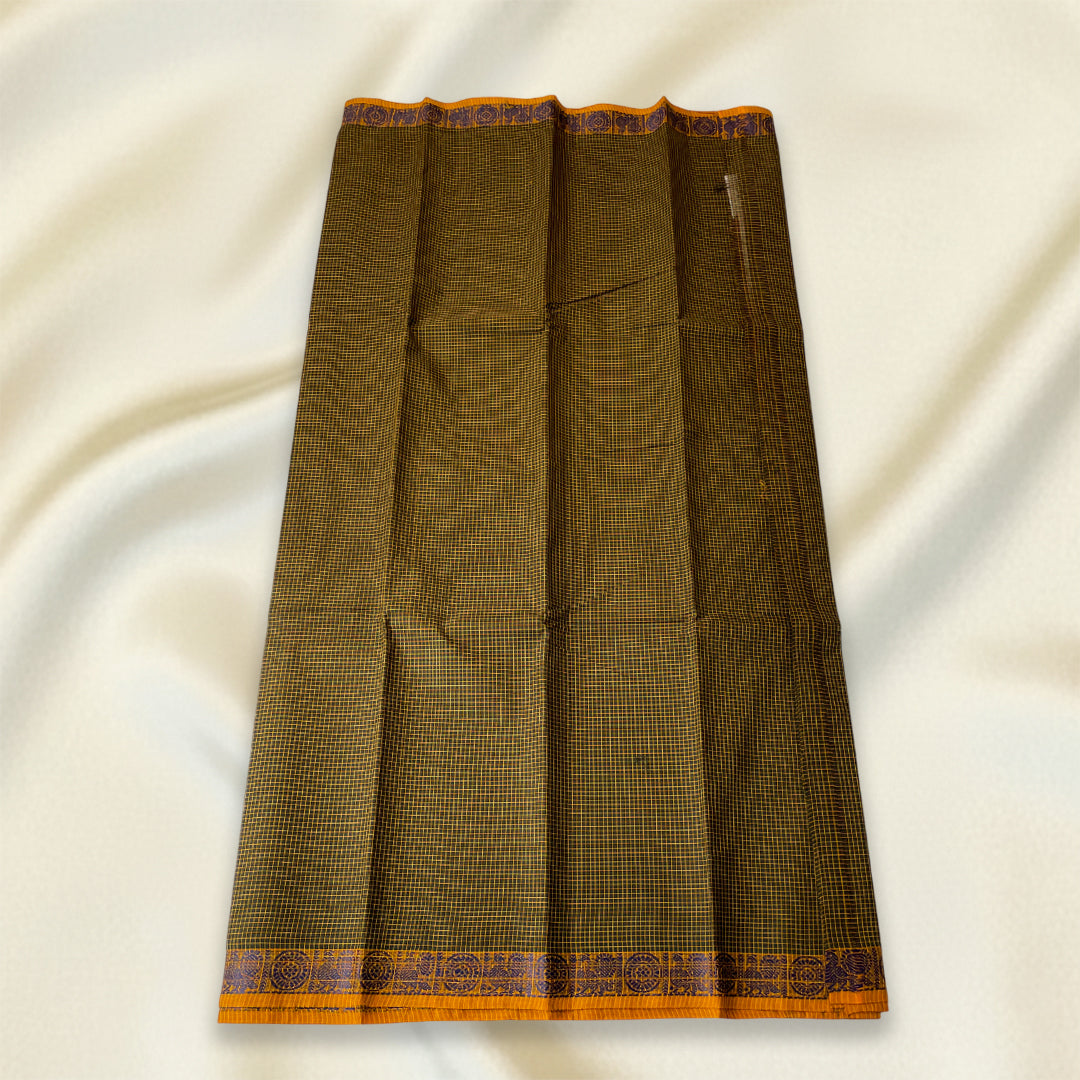 Olive Checked Kanchi Cotton Saree