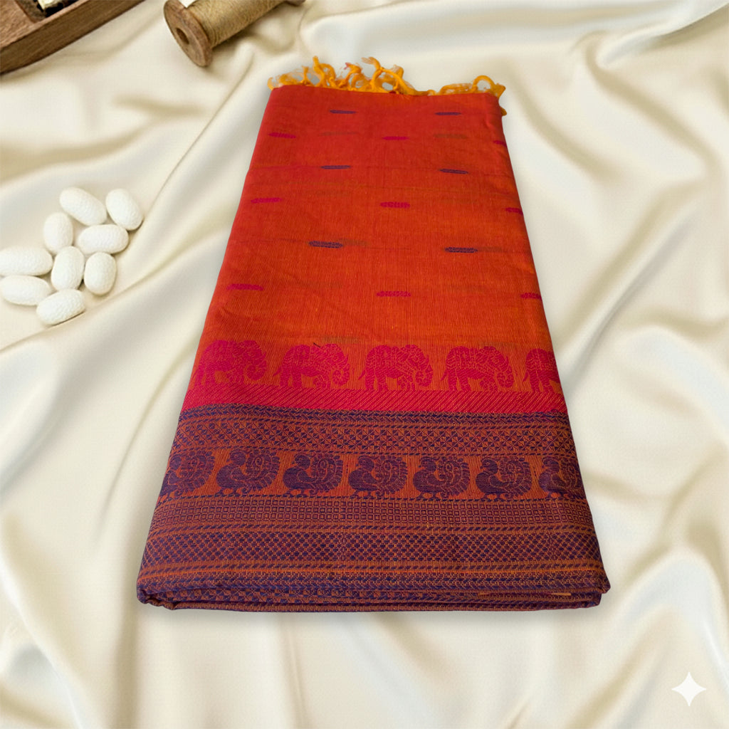 Orange Premium Pure Cotton Saree