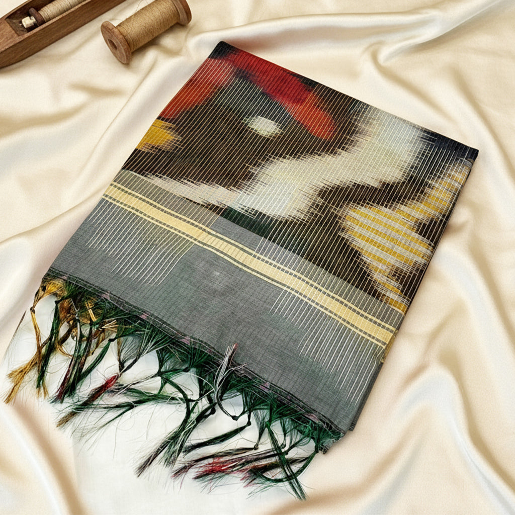 Grey Pochampally Handloom Cotton Ikat Saree