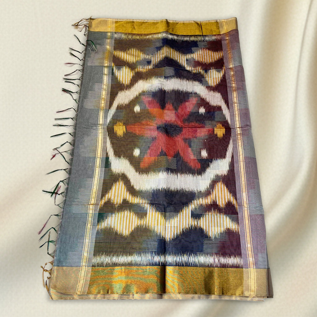 Grey Pochampally Handloom Cotton Ikat Saree