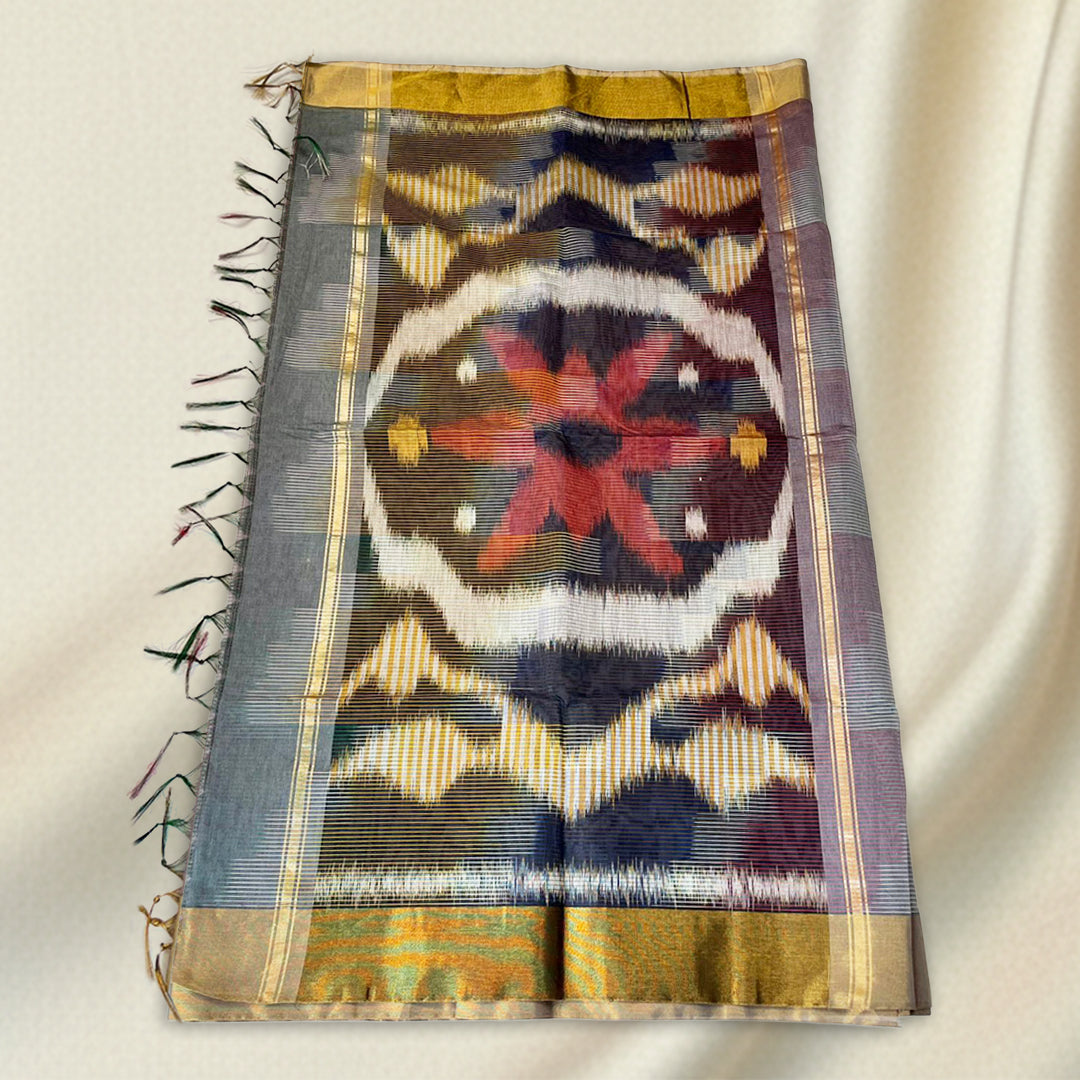 Grey Pochampally Handloom Cotton Ikat Saree