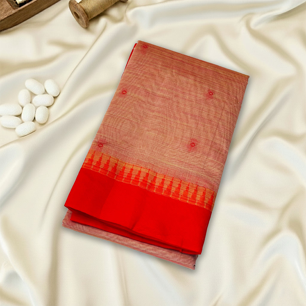 Peach Red Premium Silk Cotton Saree