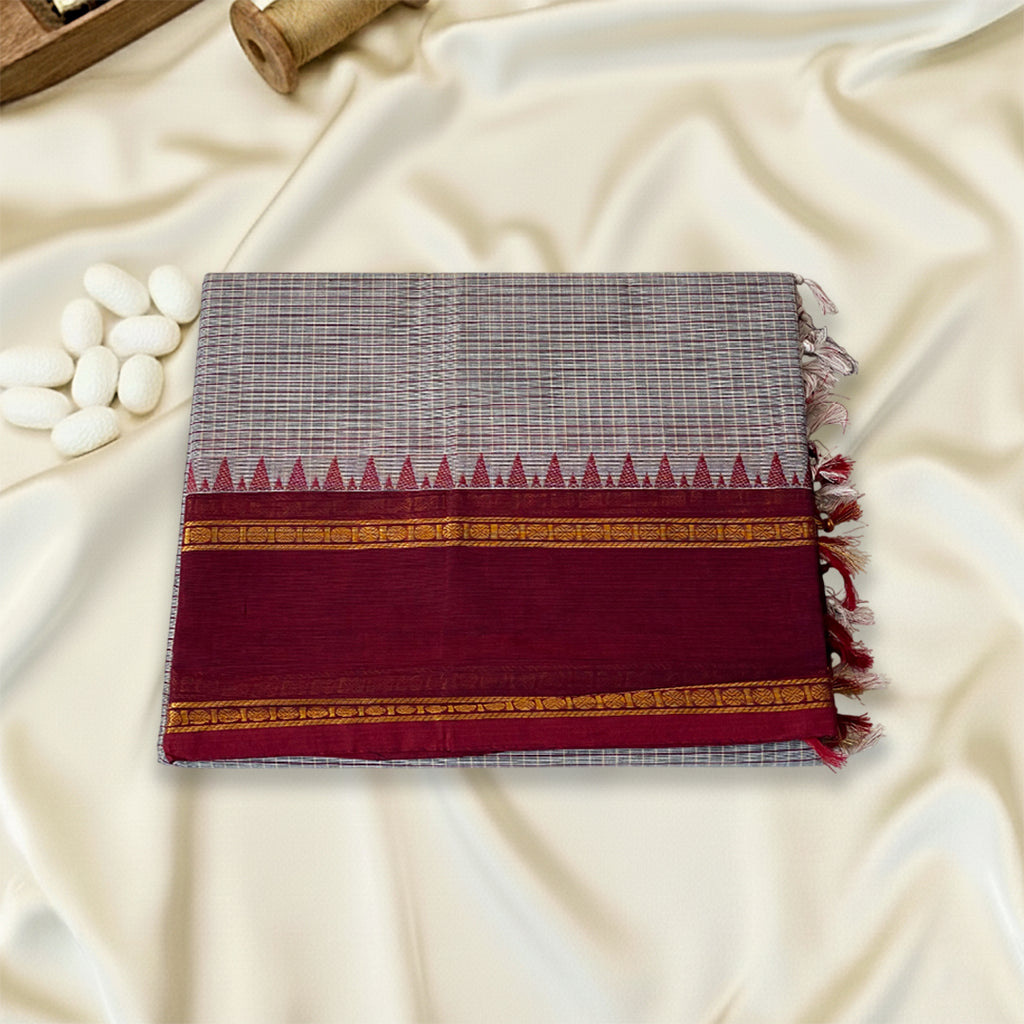 Grey Checked Kanchi Cotton Saree