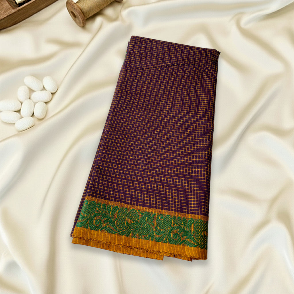Burgundy Checked Kanchi Cotton Saree