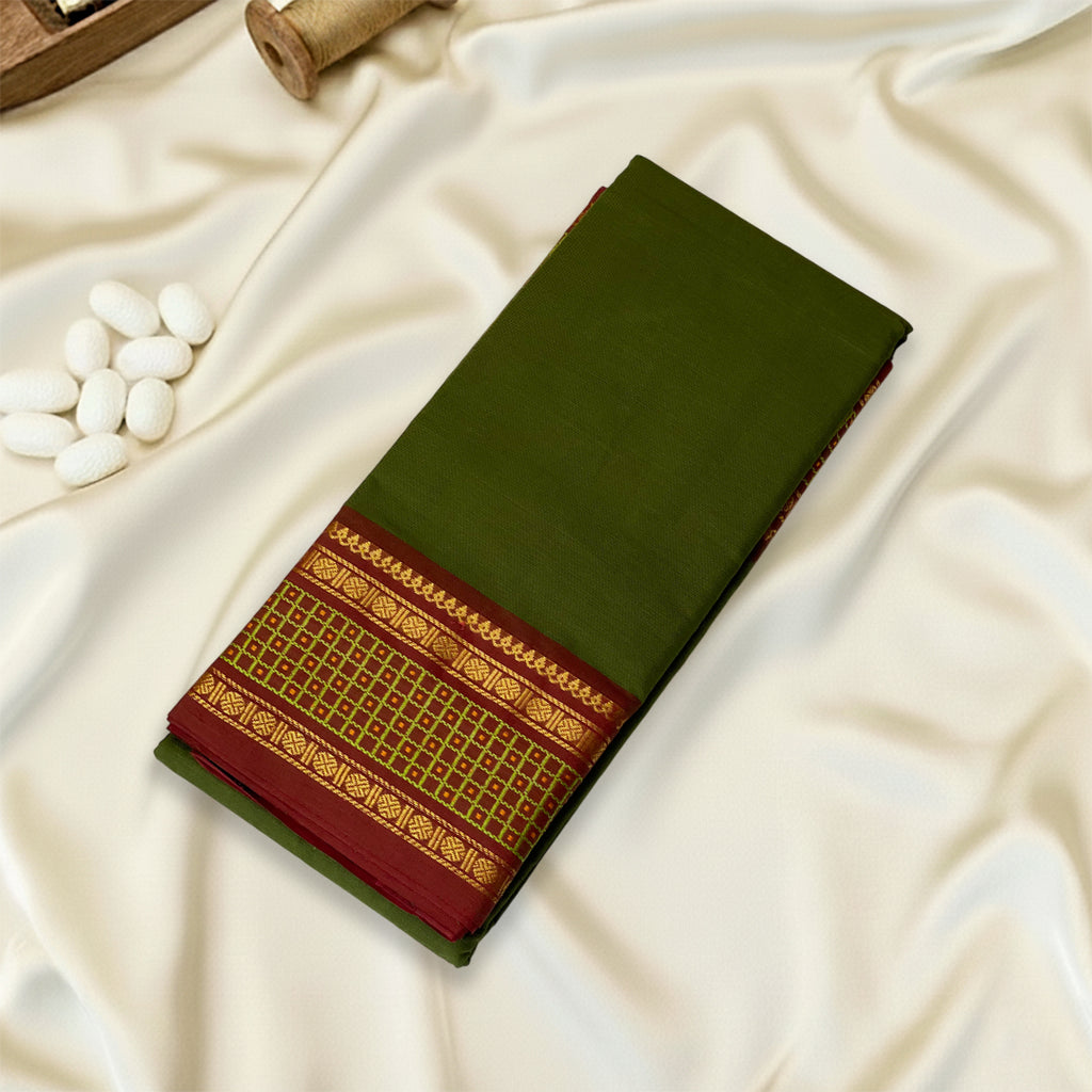 Olive Green Kanchi Cotton Saree