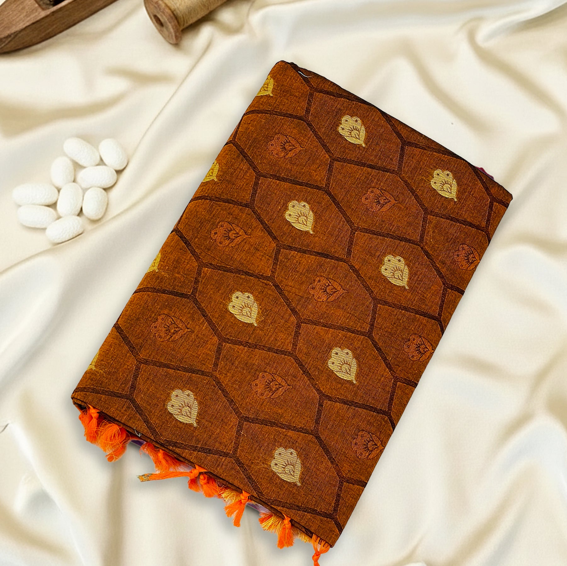 Brown–Gold Premium Silk Cotton Saree