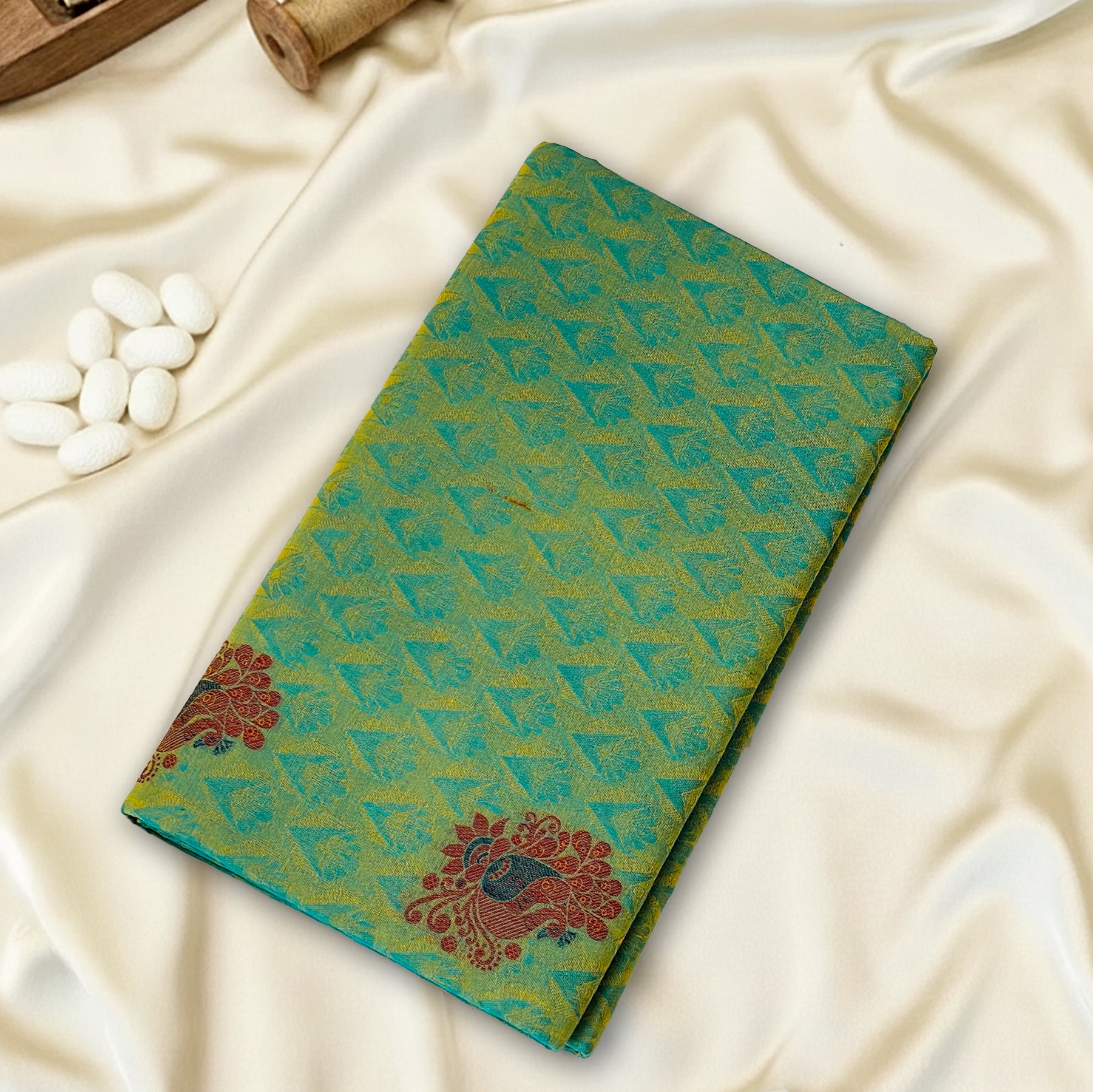 Green-Blue Premium Silk Cotton Saree