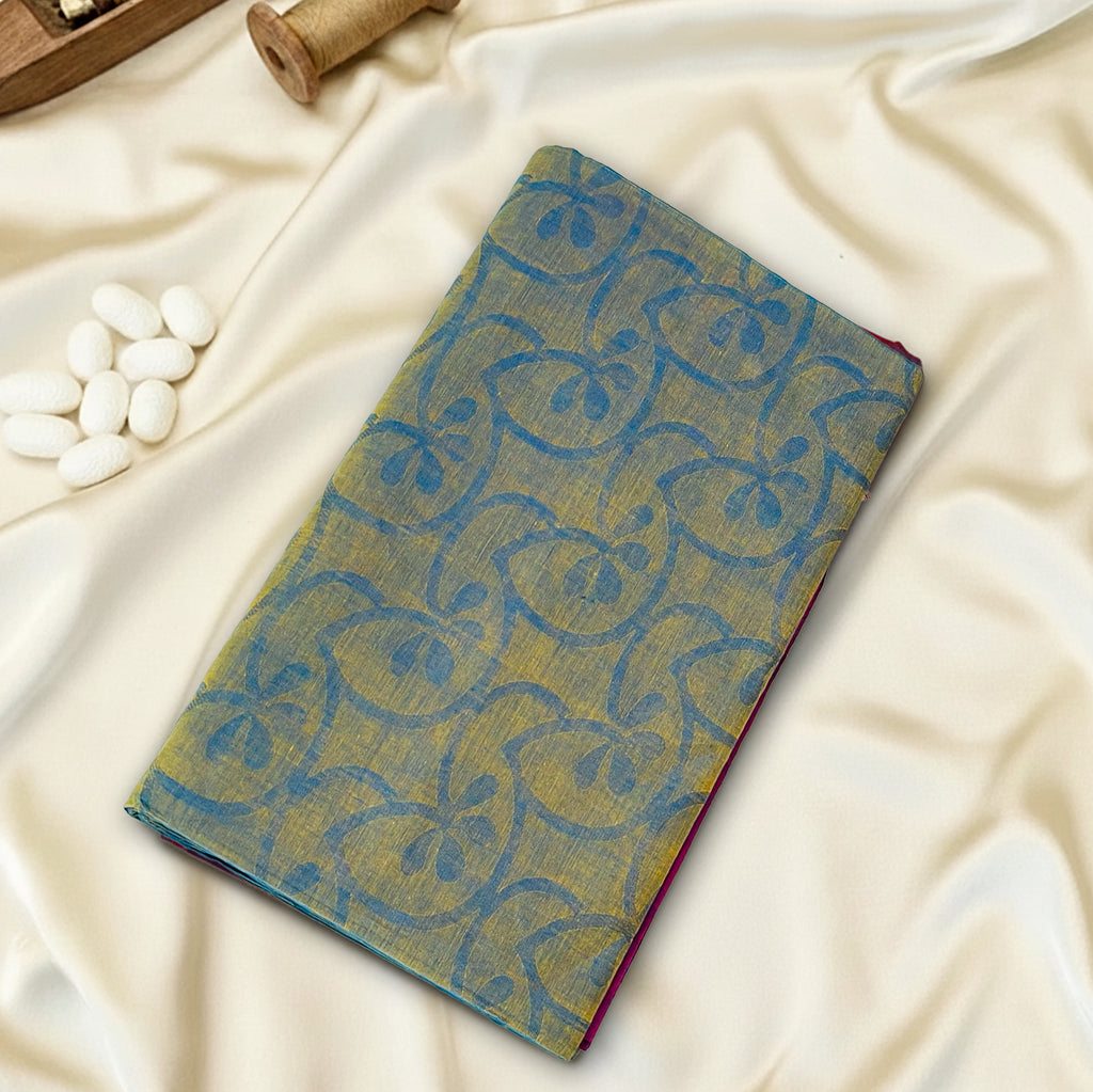 Blue-Beige Premium Silk Cotton Saree