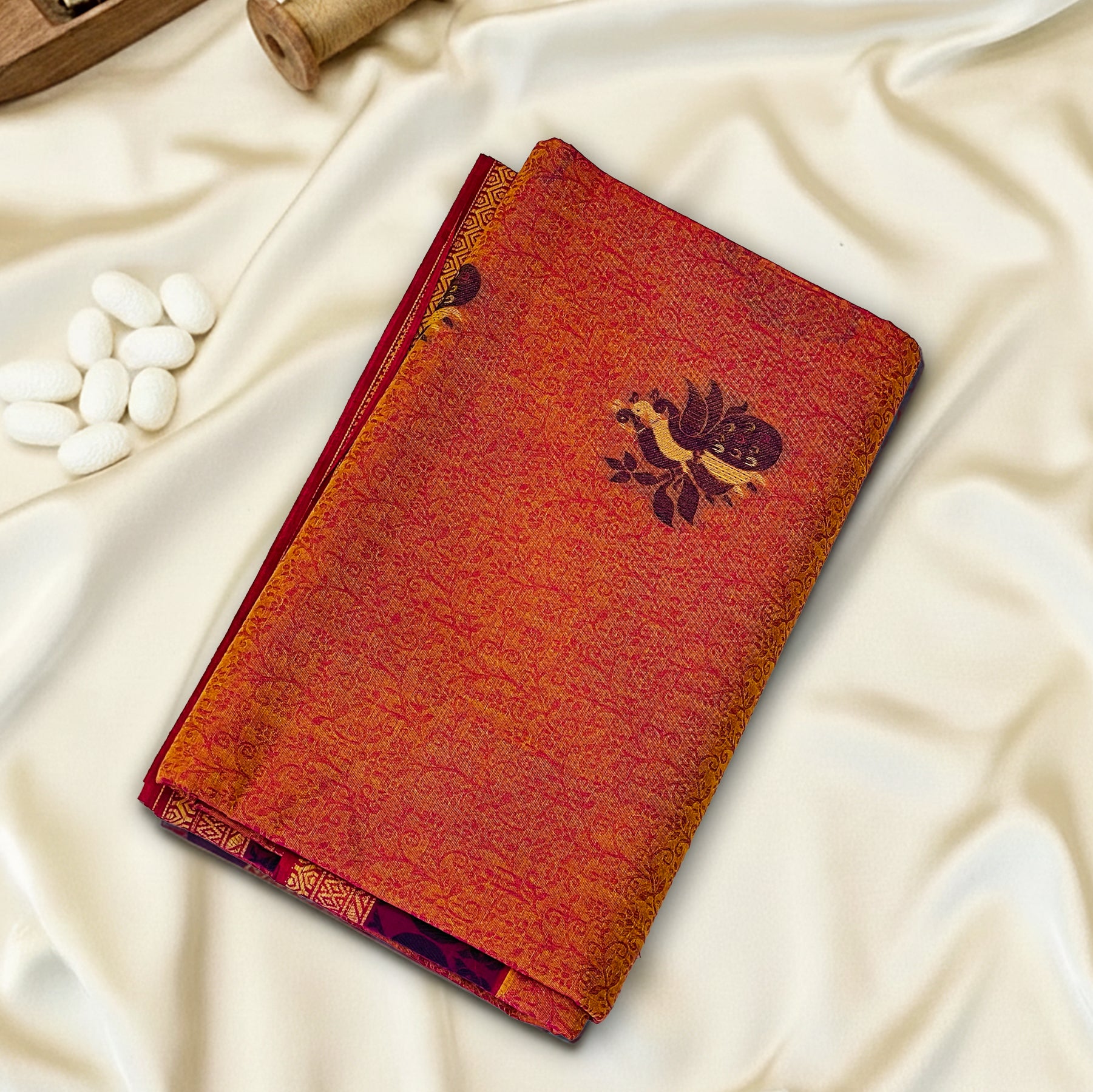 Orange-Red Premium Silk Cotton Saree