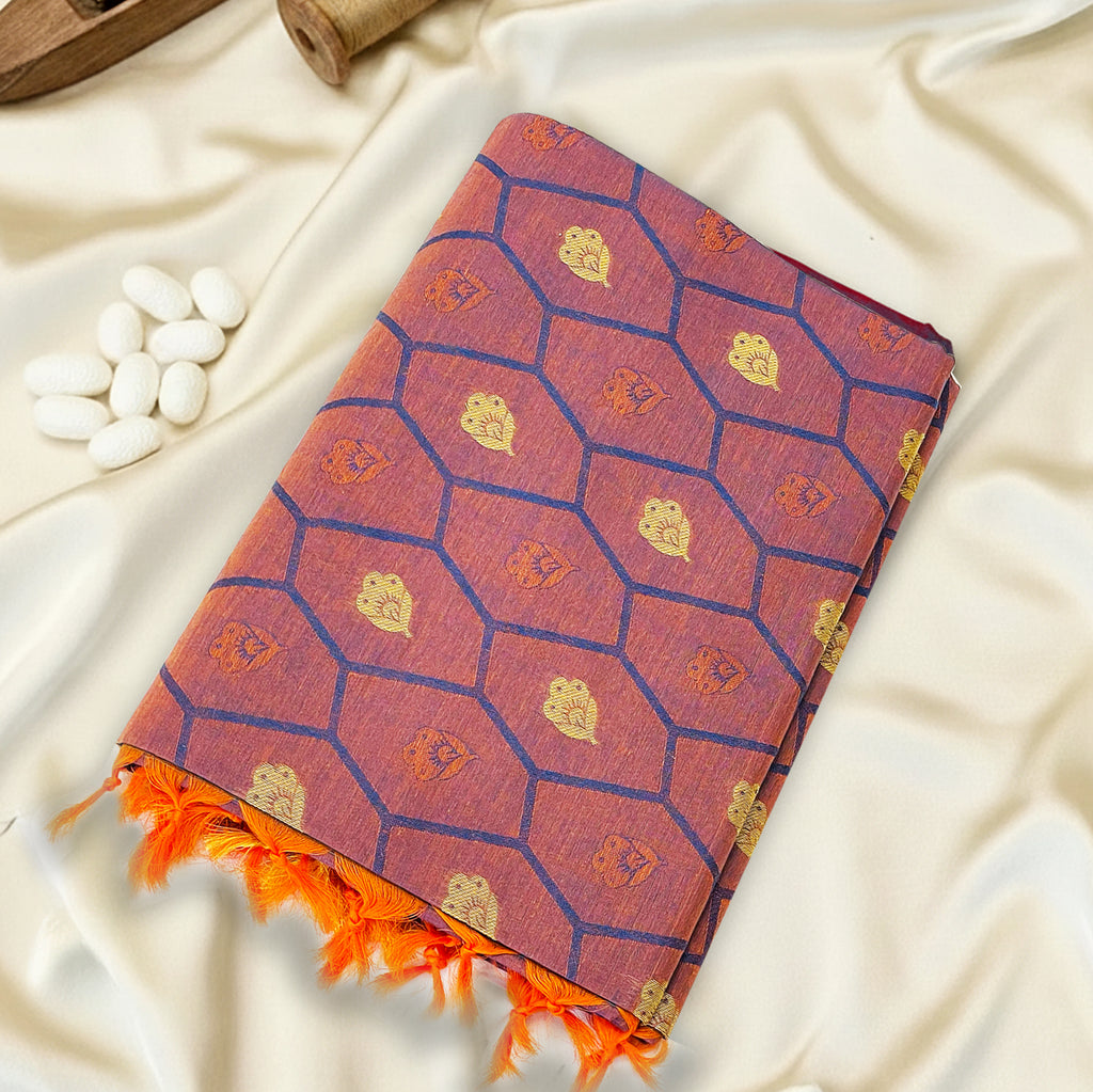 Purple-Orange Premium Silk Cotton Saree