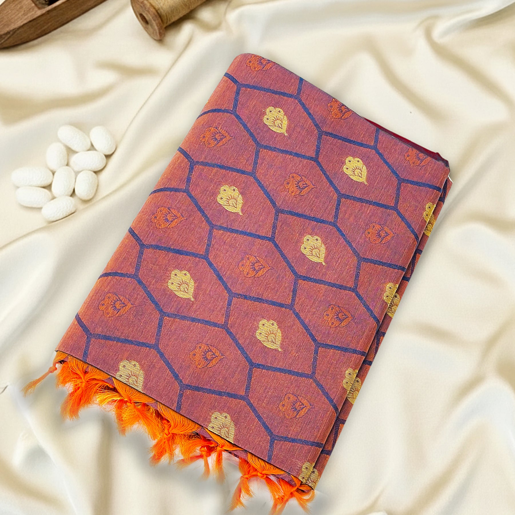 Purple-Orange Premium Silk Cotton Saree