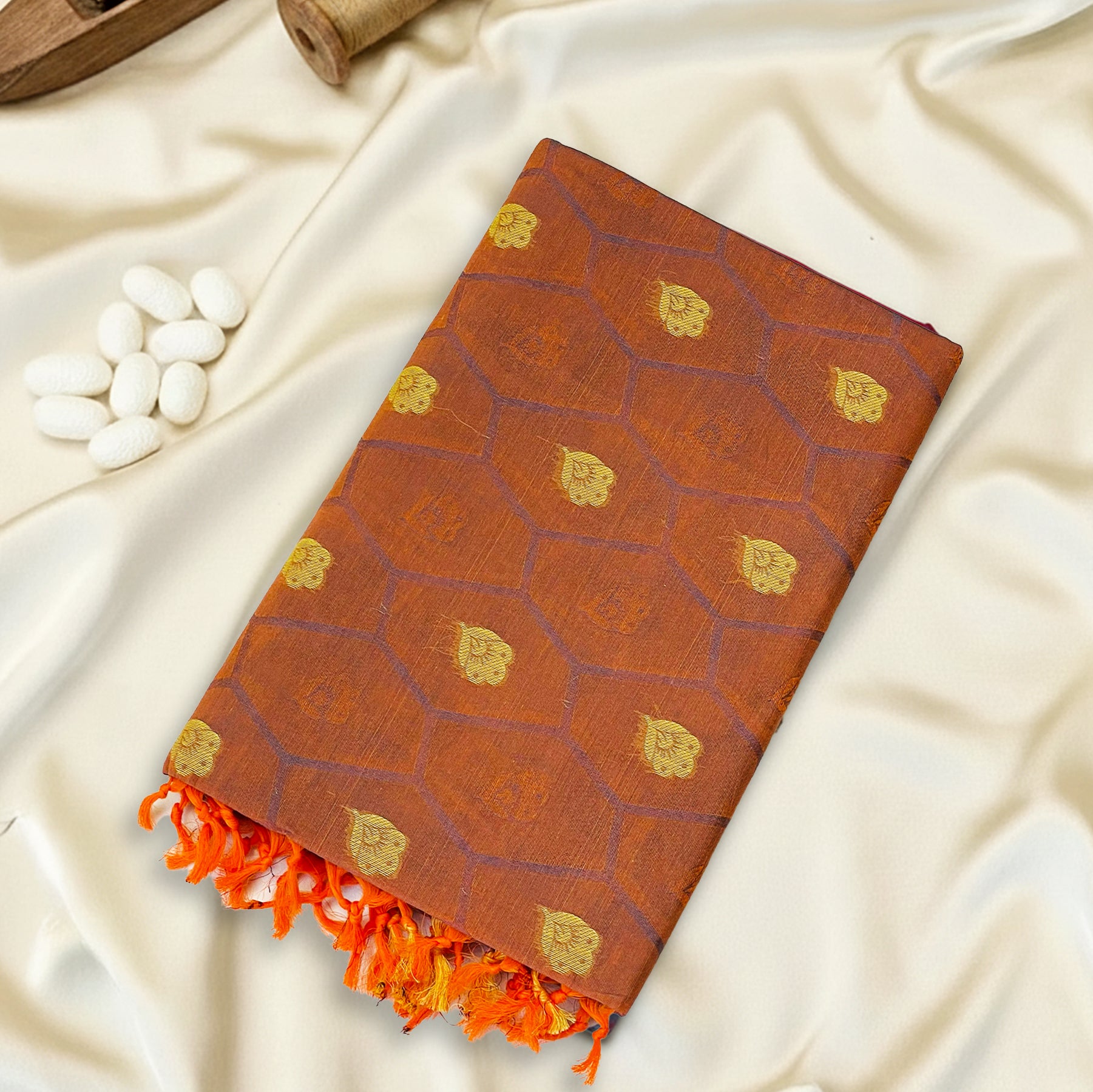 Brown-Orange Premium Silk Cotton Saree