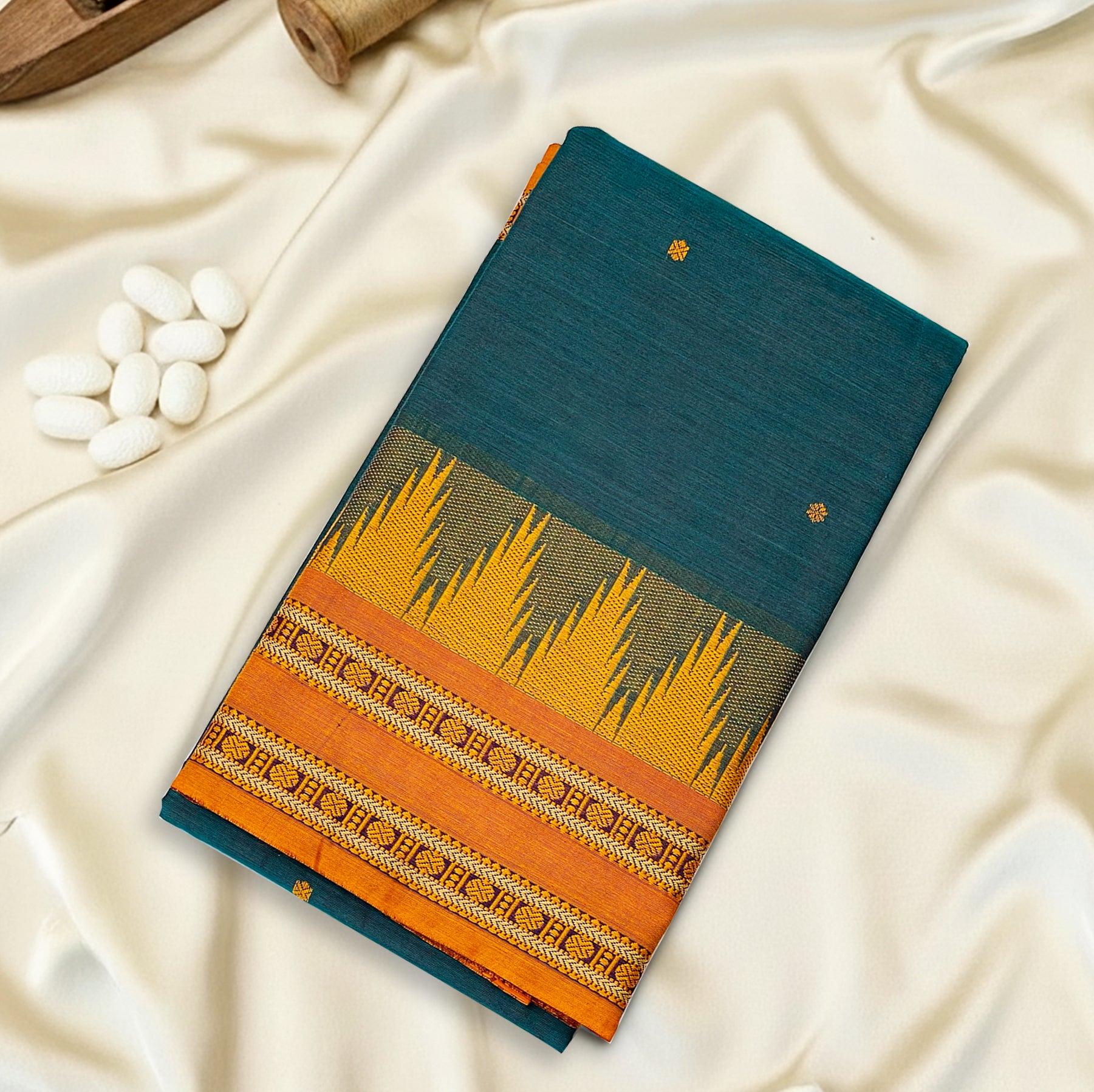 Teal Blue Kanchi Cotton Saree