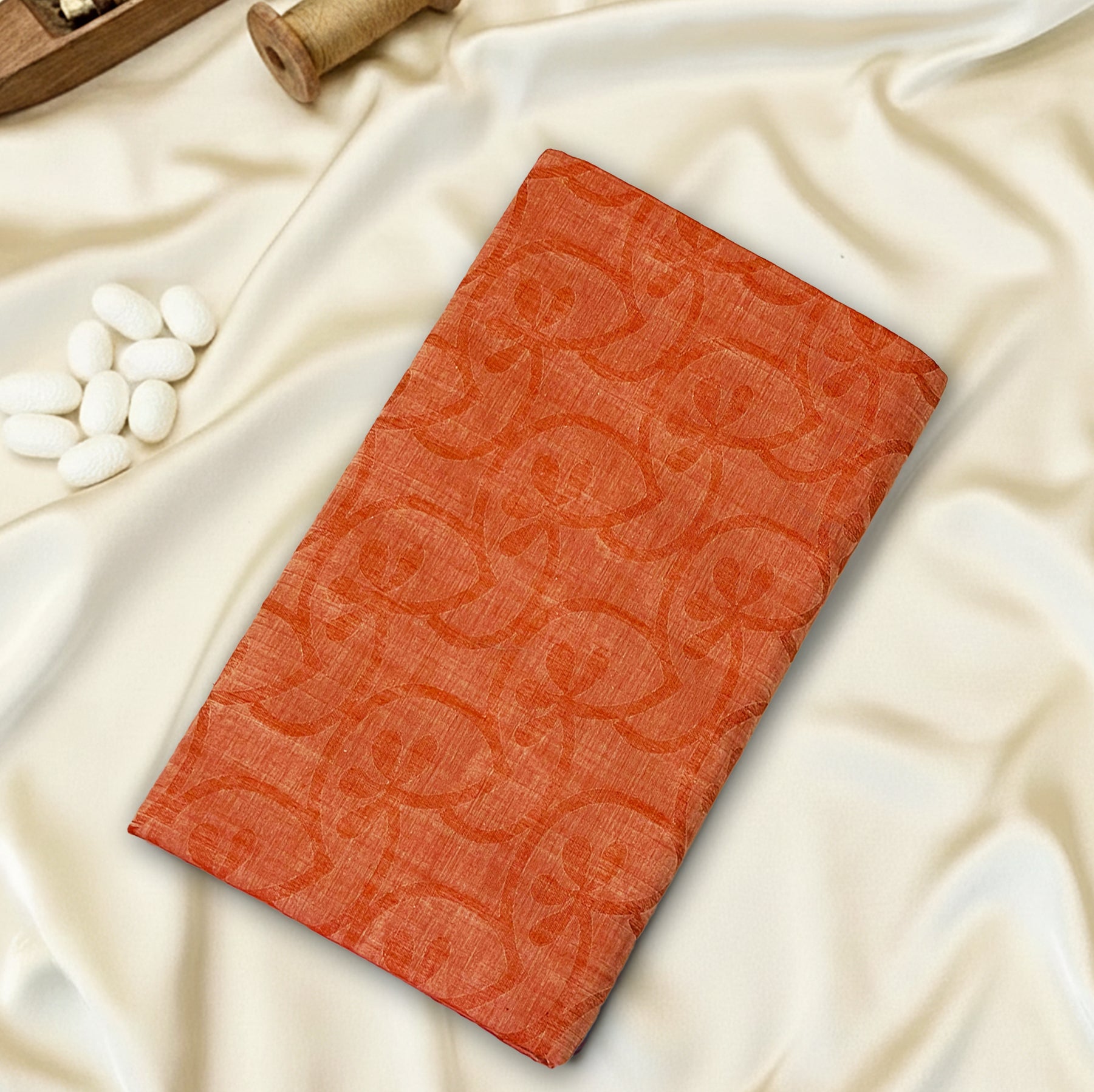 Peach-Orange Premium SilkCotton Saree