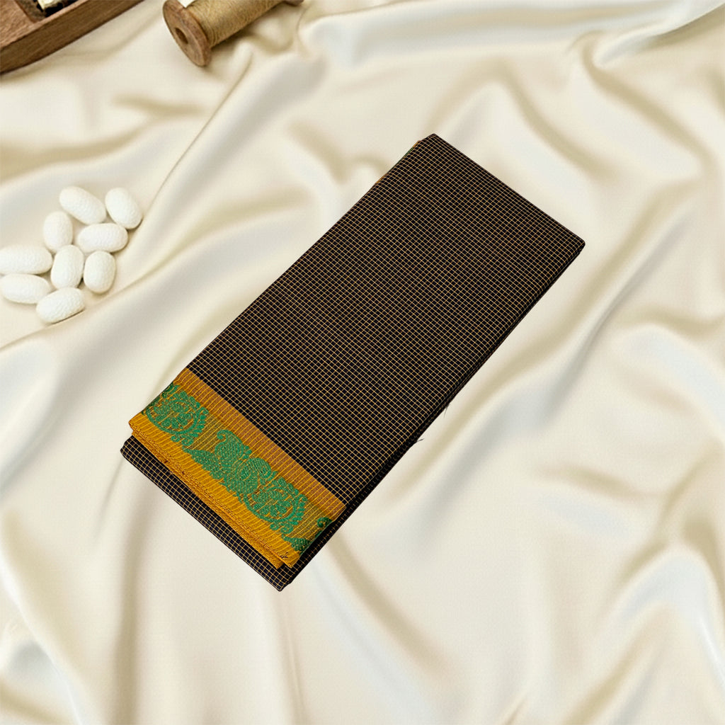 Mustard Checked Kanchi Cotton Saree