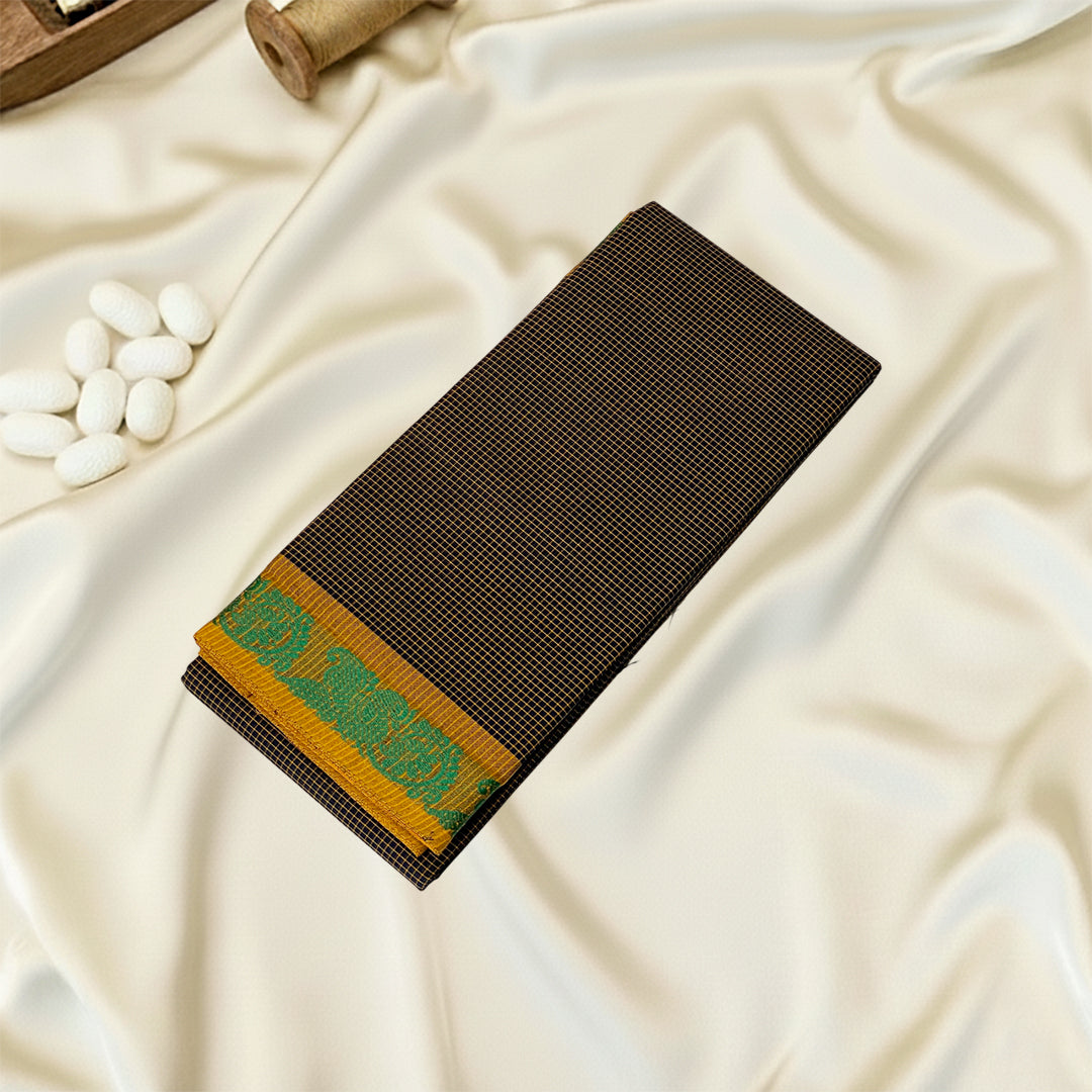 Mustard Checked Kanchi Cotton Saree