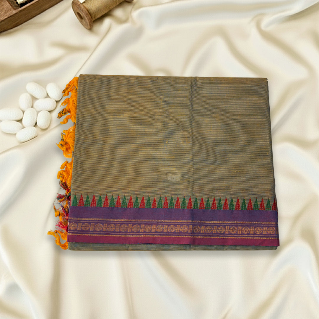 Greyish Olive Kanchi Cotton Saree