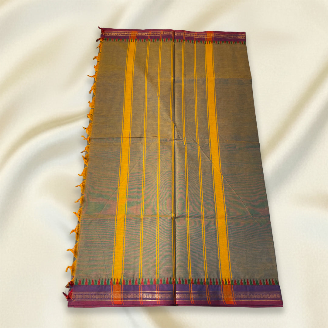 Greyish Olive Kanchi Cotton Saree
