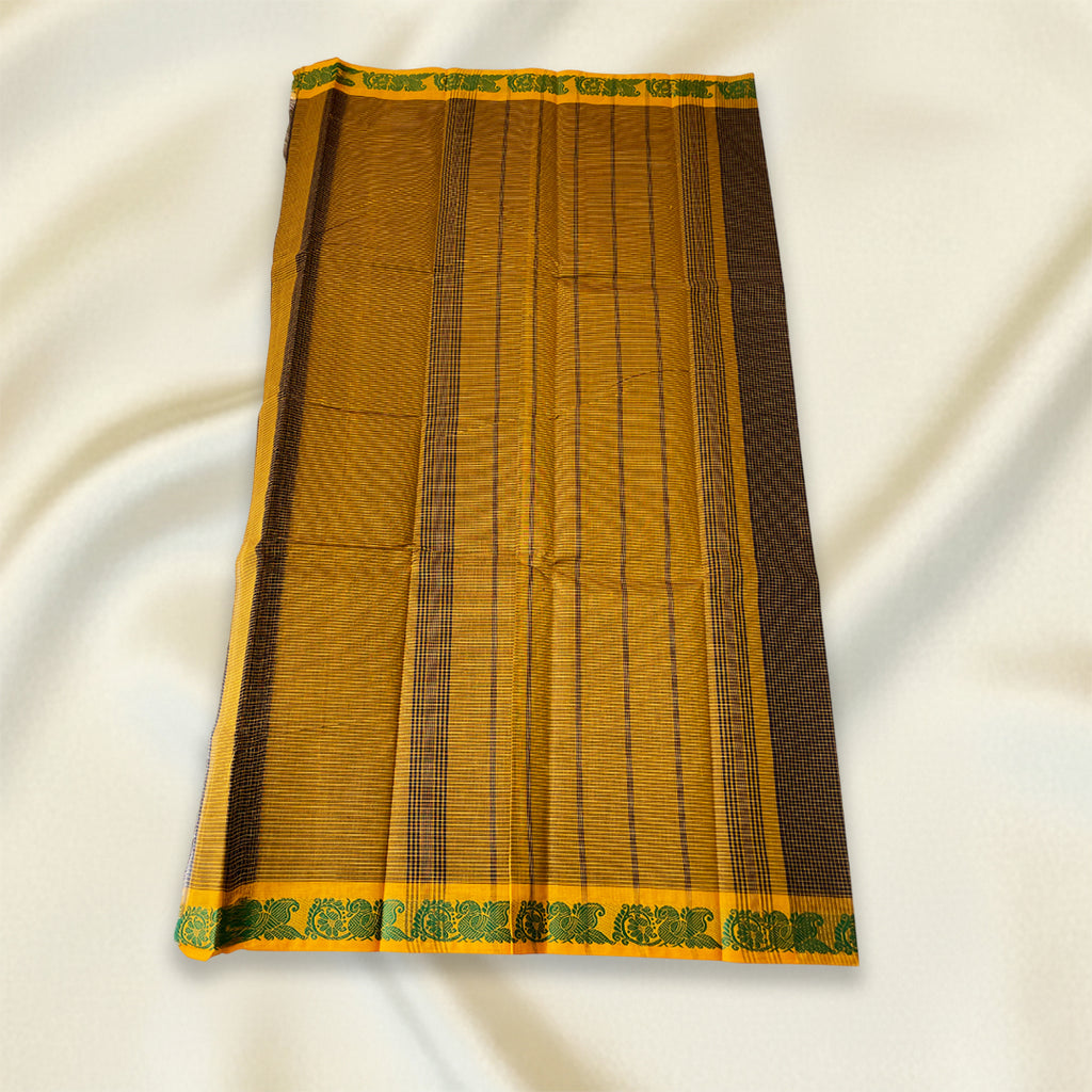 Mustard Checked Kanchi Cotton Saree