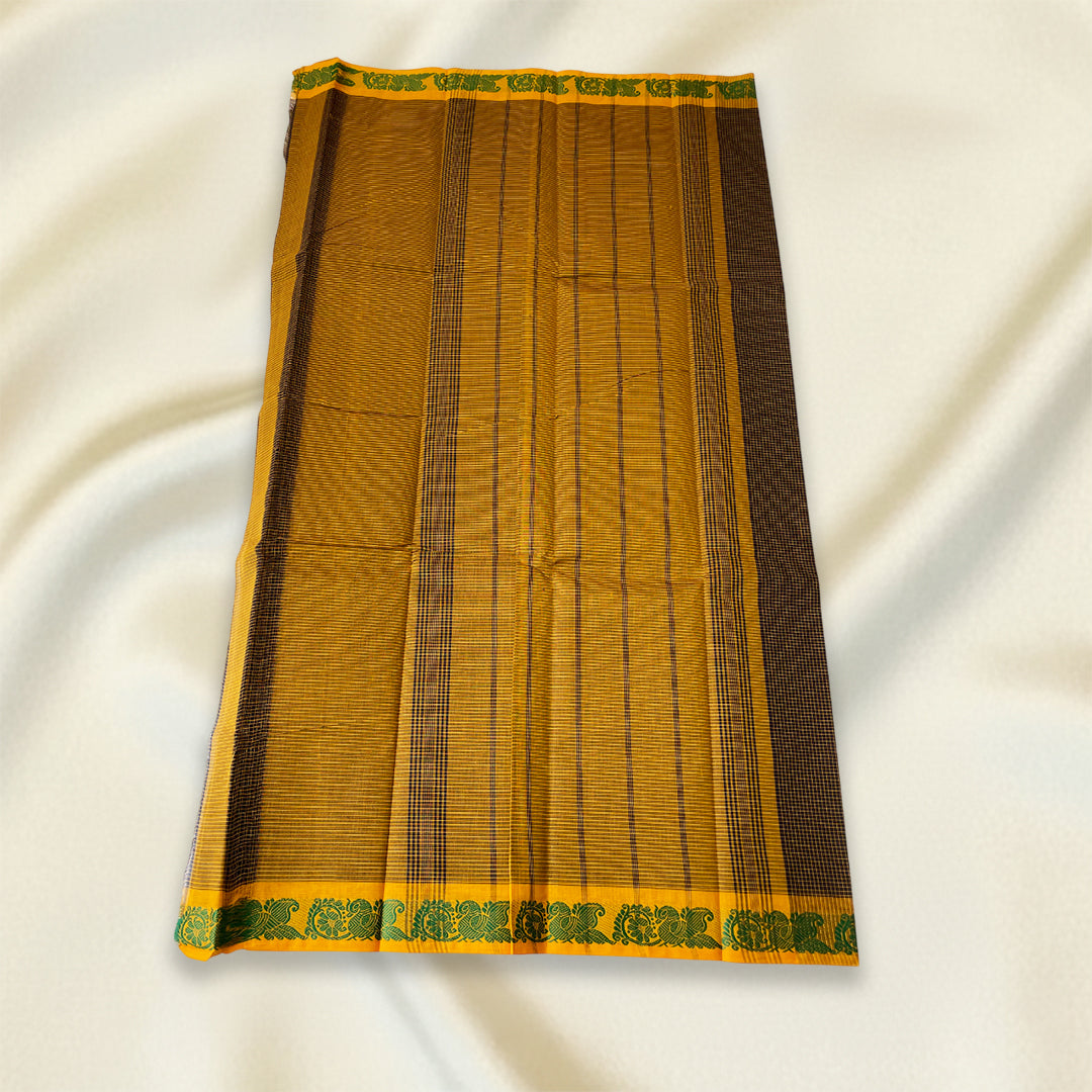 Mustard Checked Kanchi Cotton Saree