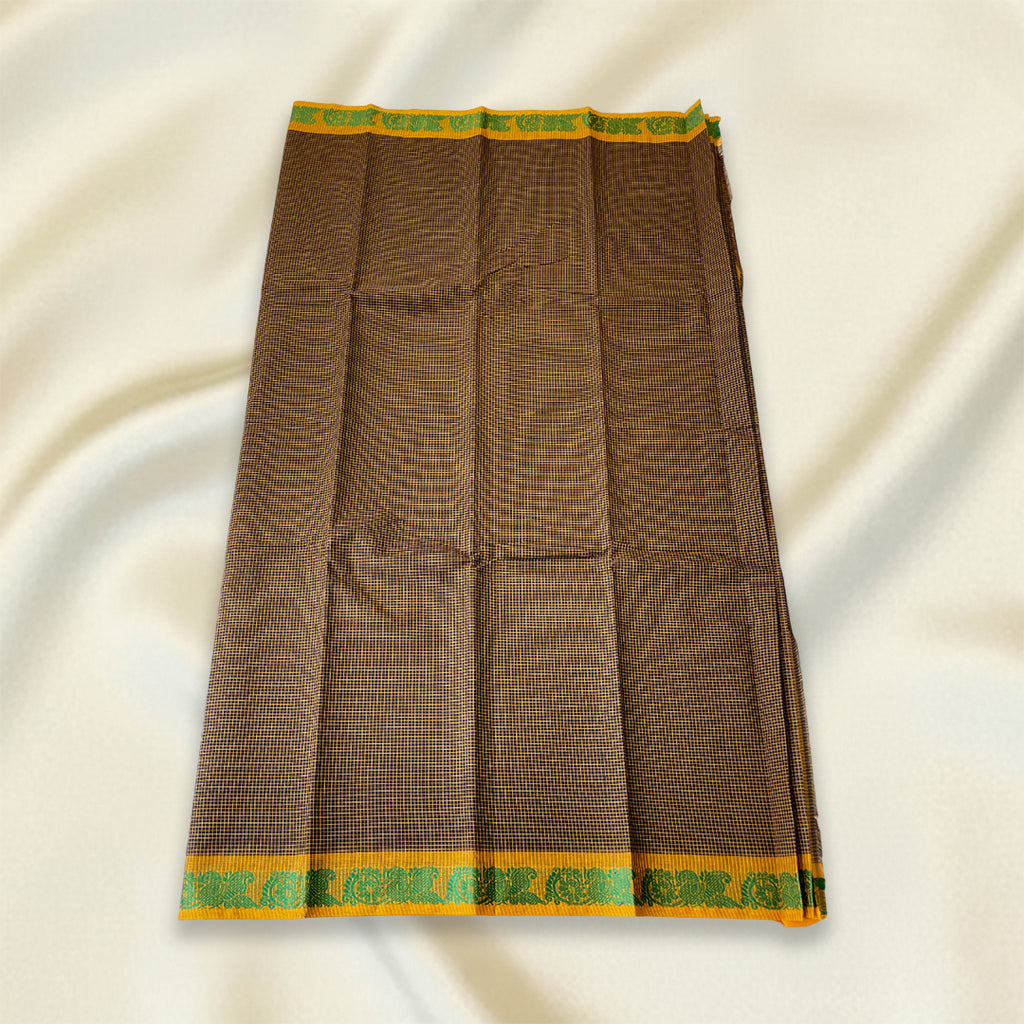 Mustard Checked Kanchi Cotton Saree