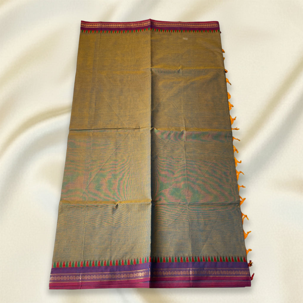 Greyish Olive Kanchi Cotton Saree