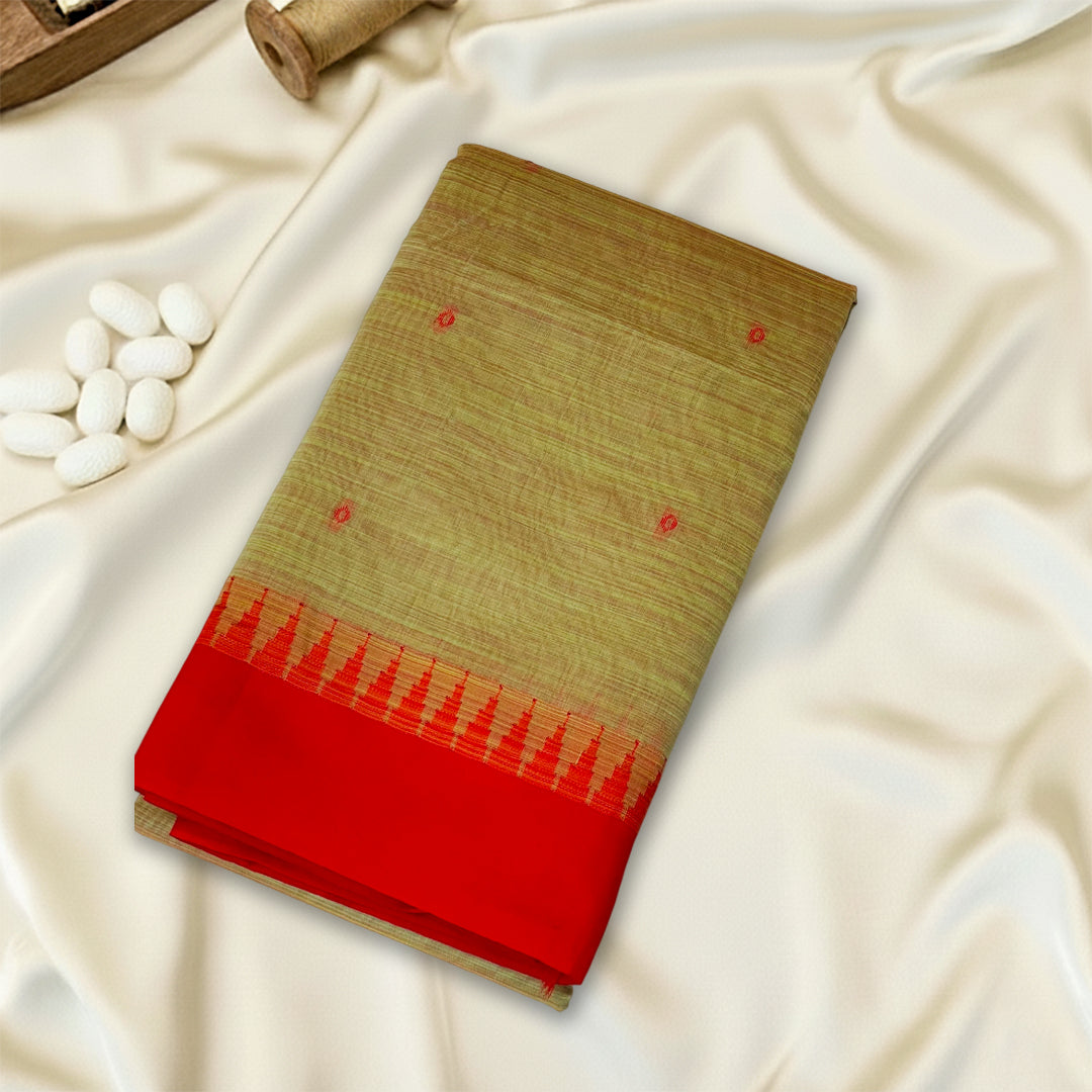 Olive Green - Red Premium Silk Cotton Saree.