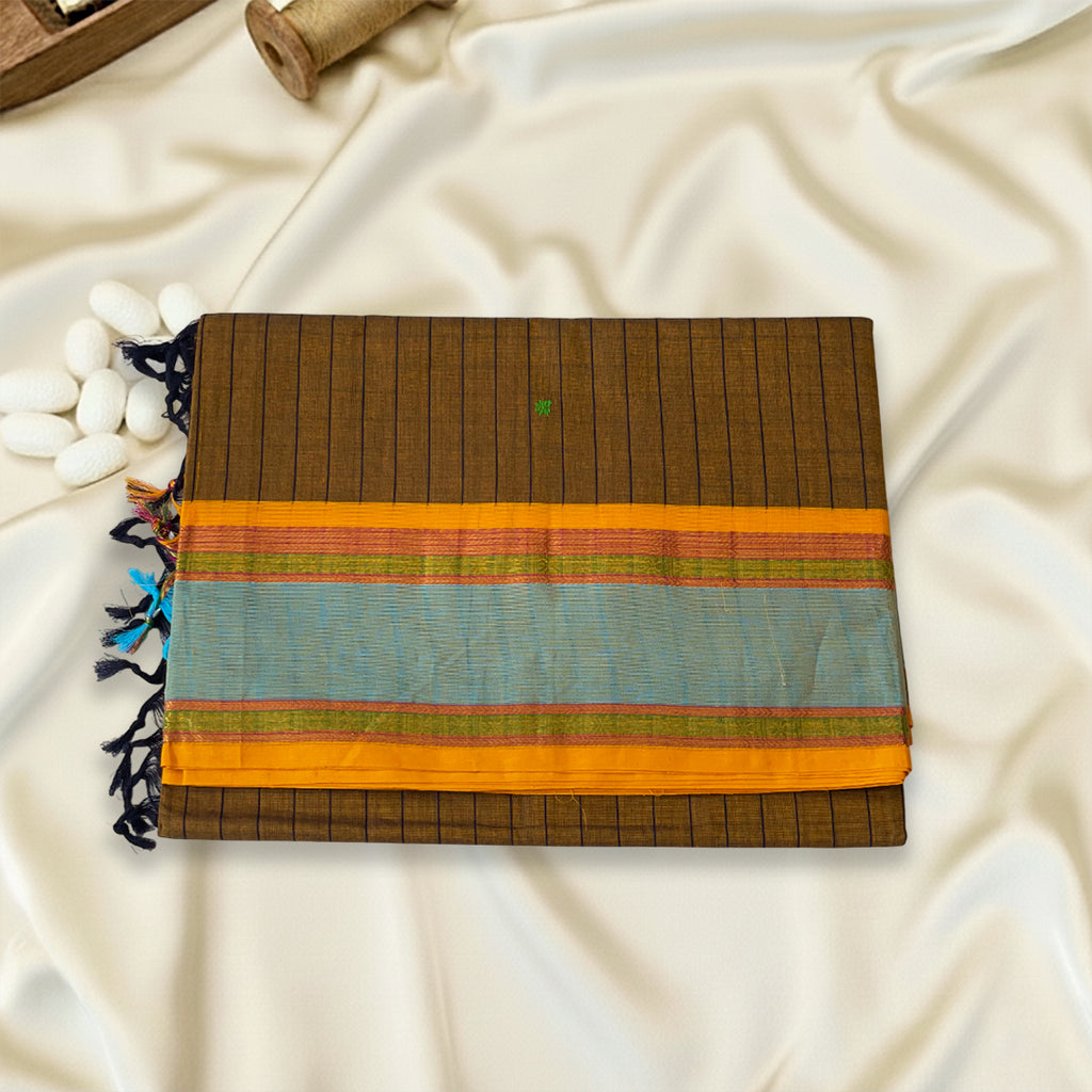 Brown Striped Kanchi Cotton Saree