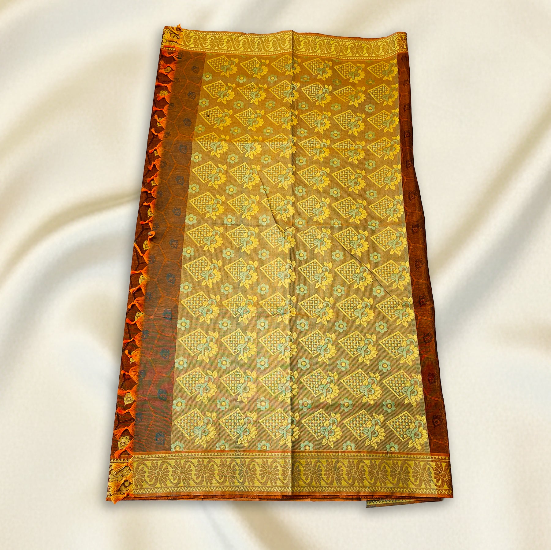 Brown–Gold Premium Silk Cotton Saree
