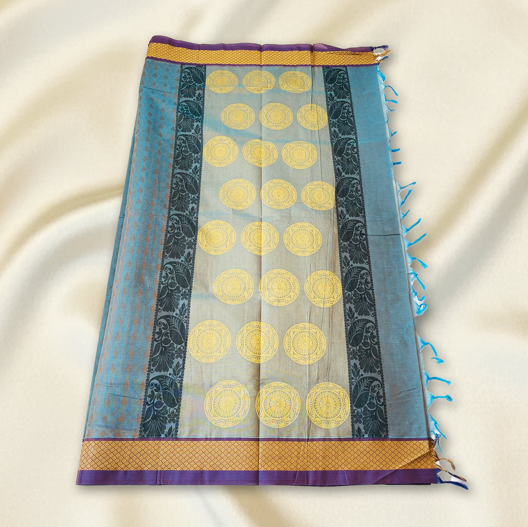 Teal-Blue Premium Silk Cotton Saree