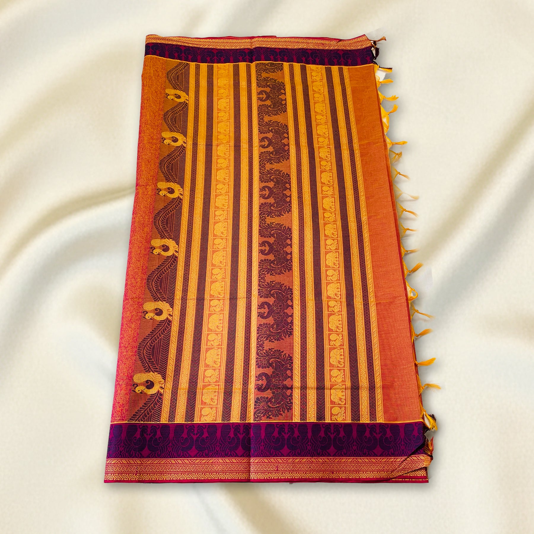 Orange-Red Premium Silk Cotton Saree