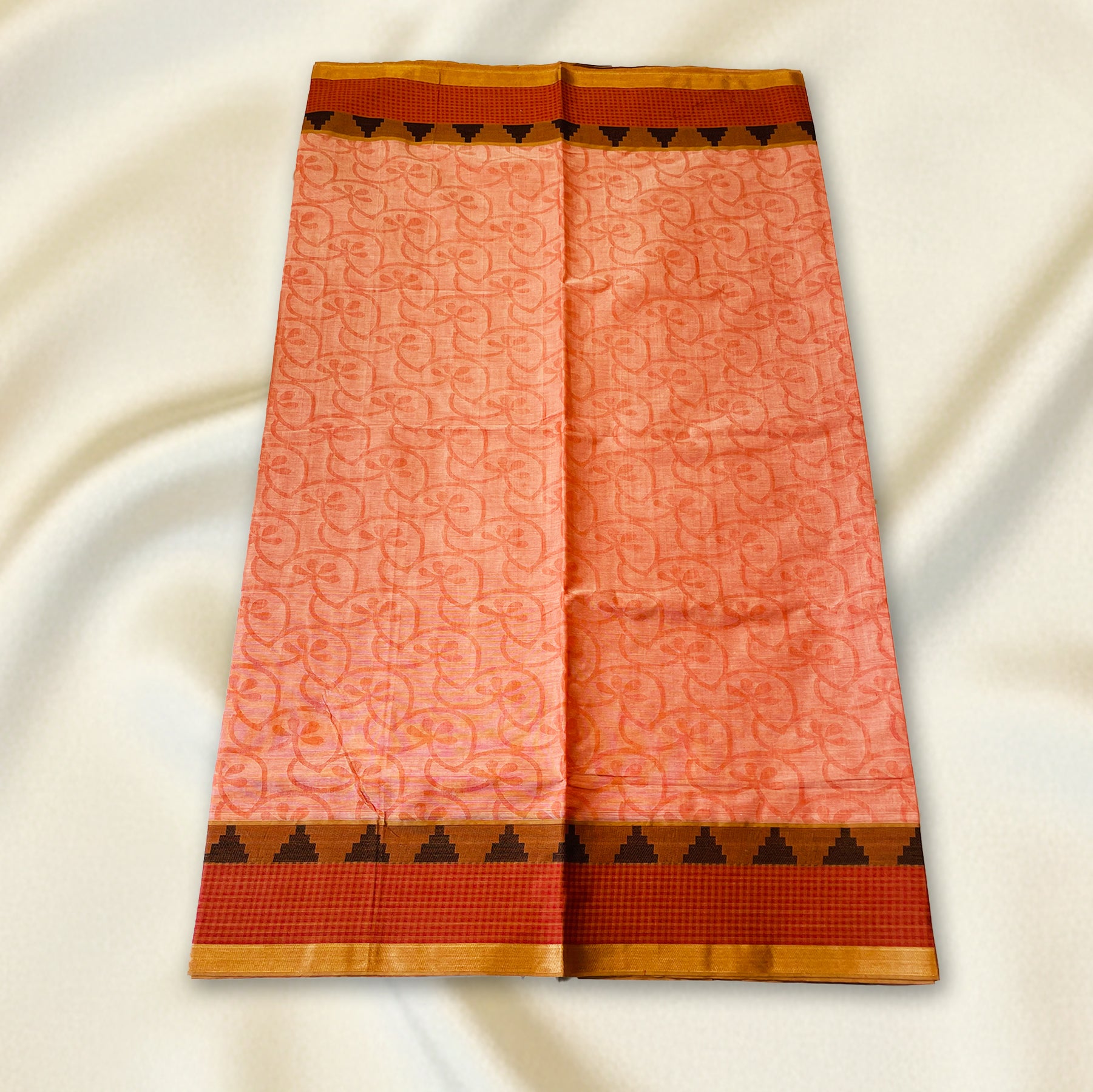 Peach-Orange Premium SilkCotton Saree