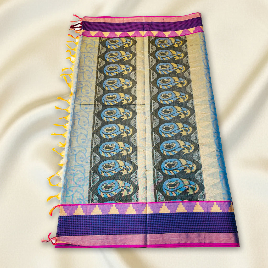 Blue-Beige Premium Silk Cotton Saree