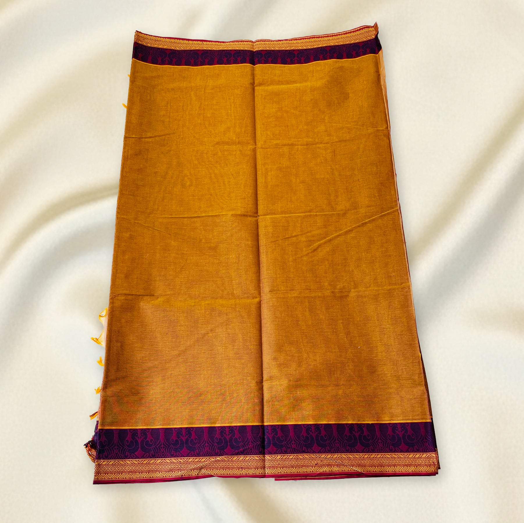 Mustard–Purple Premium Silk Cotton Saree