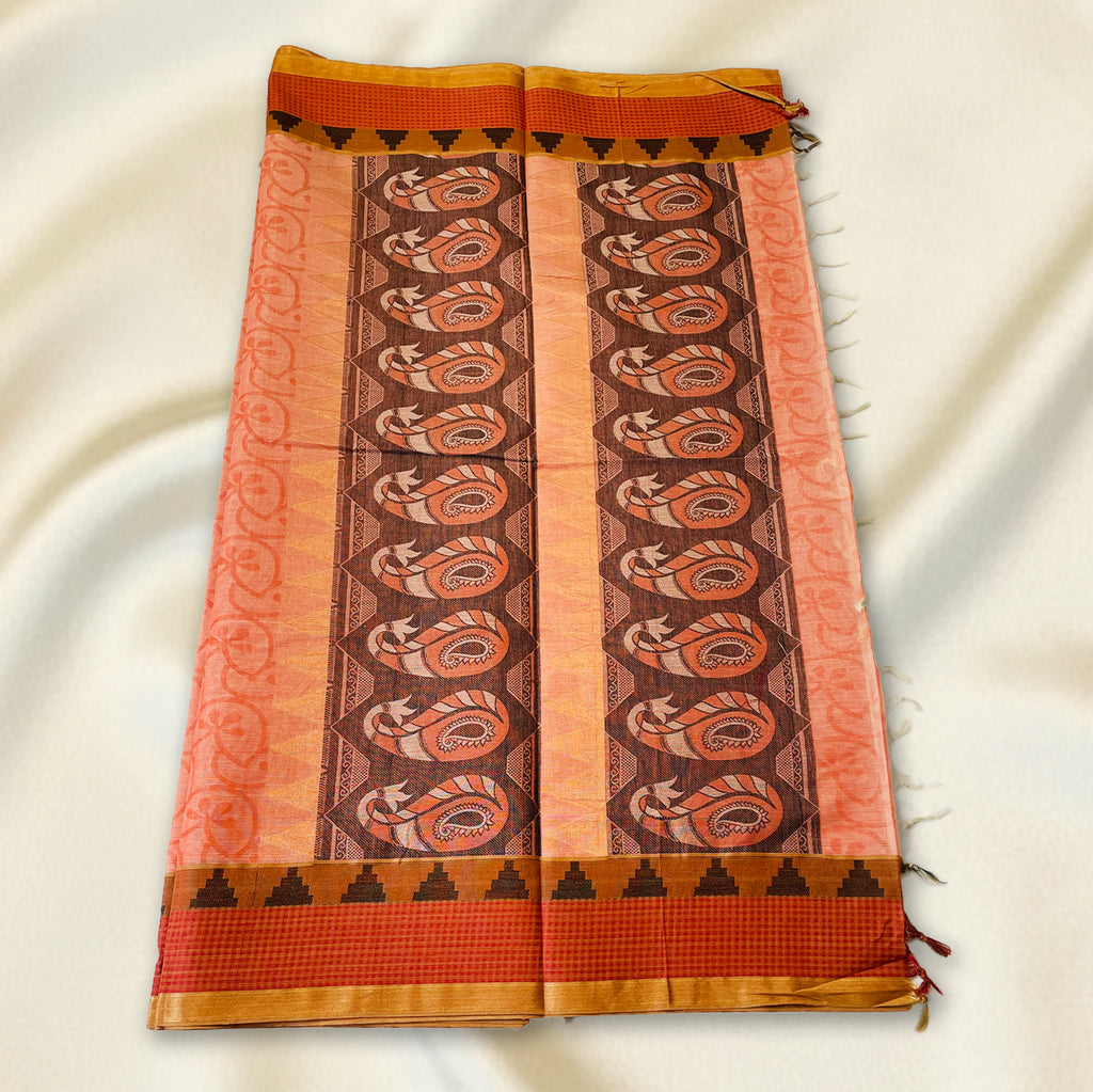 Peach-Orange Premium SilkCotton Saree