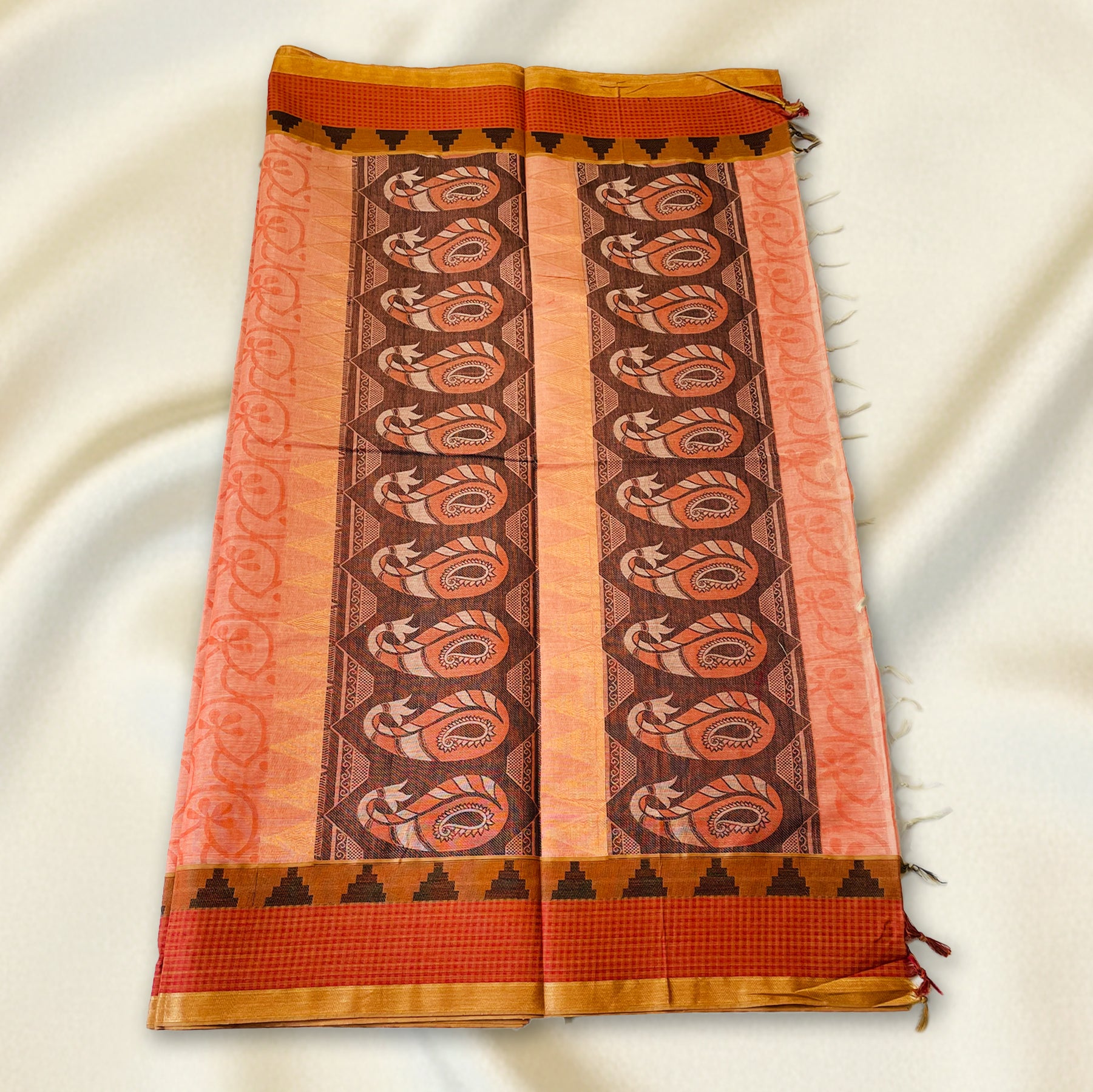 Peach-Orange Premium SilkCotton Saree