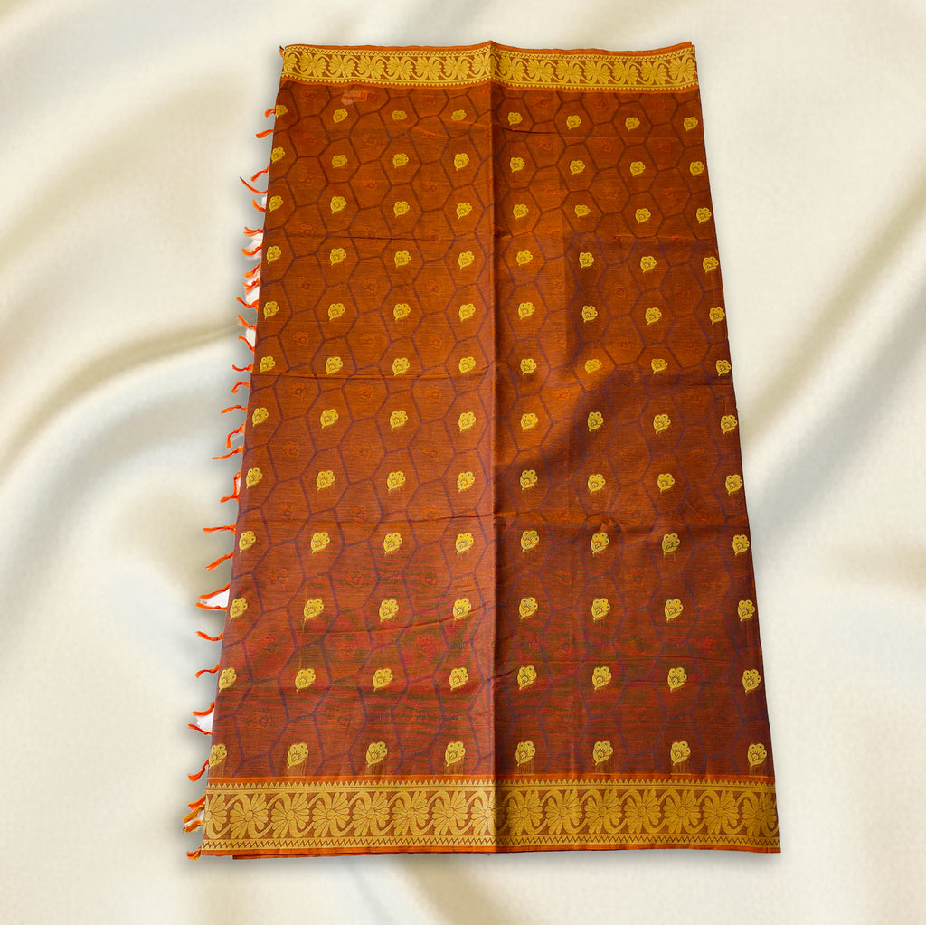 Brown-Orange Premium Silk Cotton Saree