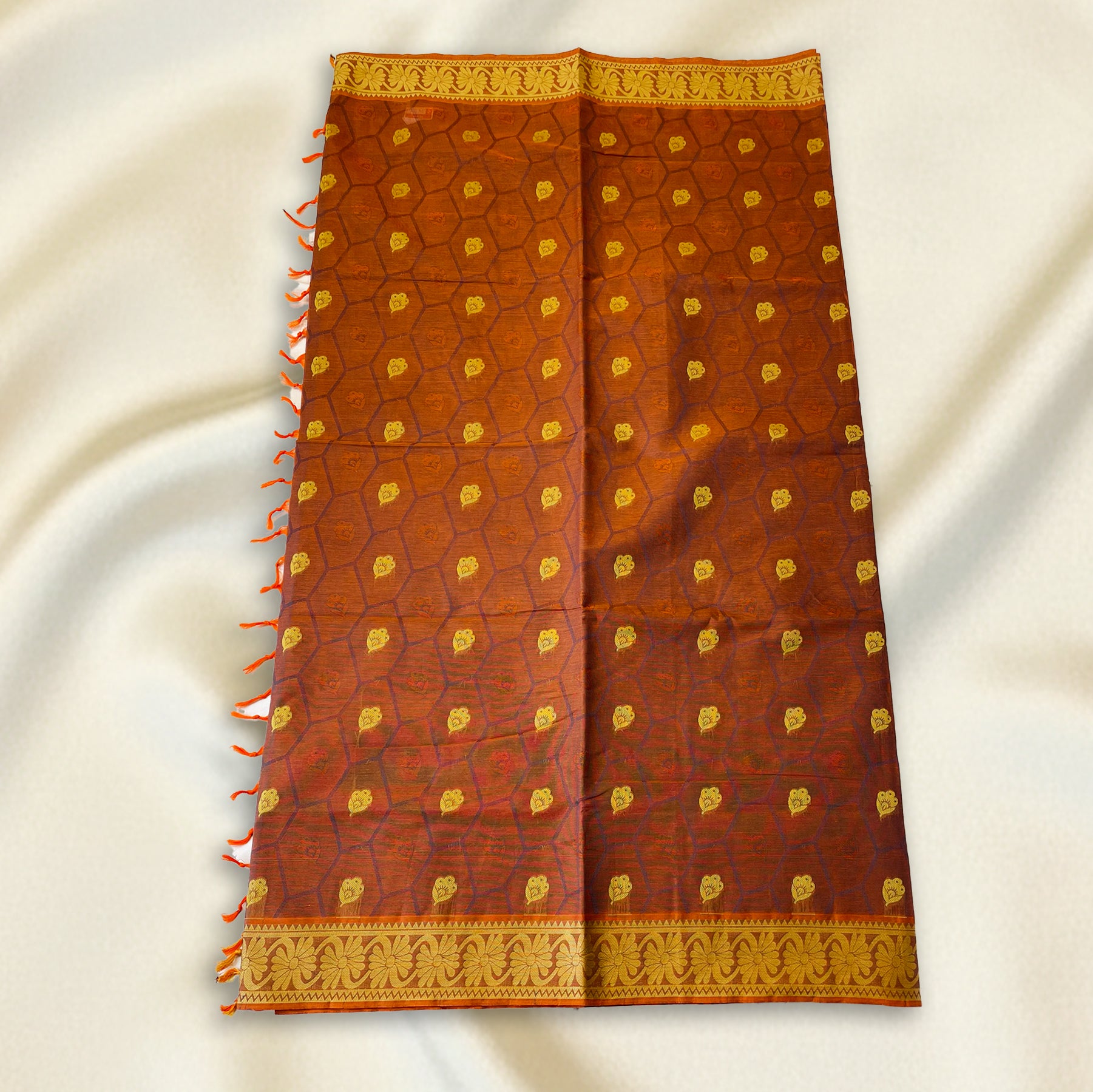 Brown-Orange Premium Silk Cotton Saree