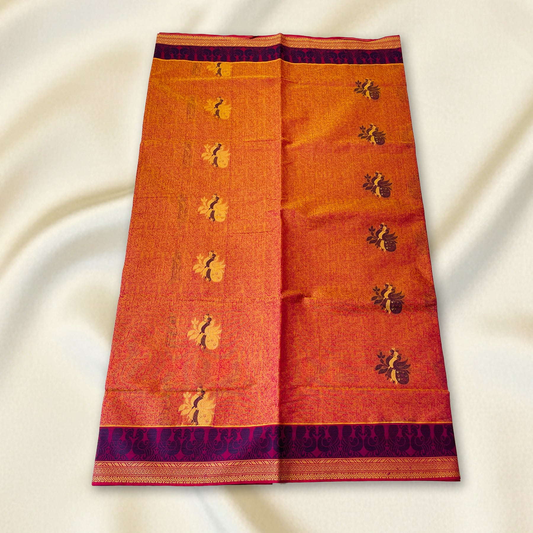 Orange-Red Premium Silk Cotton Saree