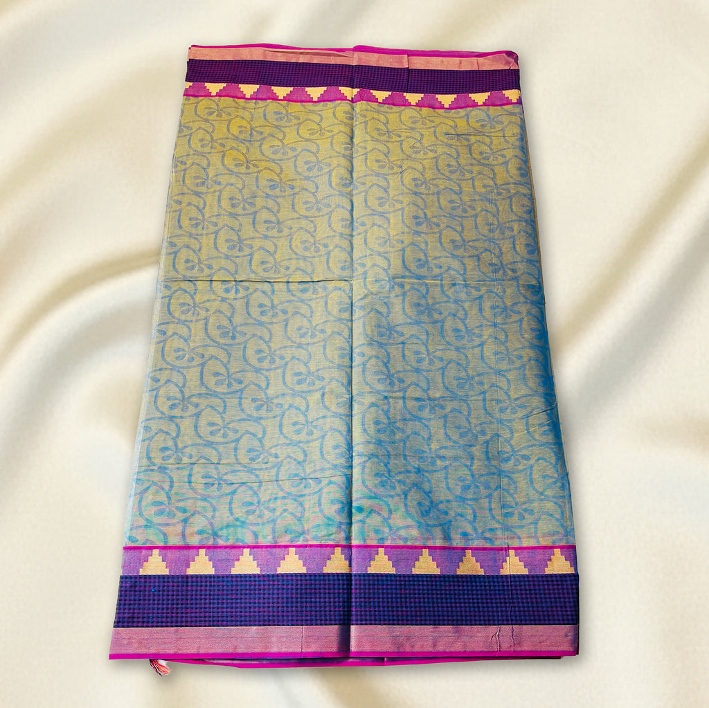 Blue-Beige Premium Silk Cotton Saree