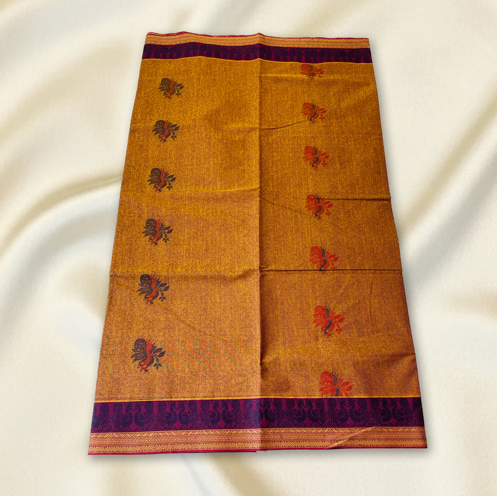 Mustard–Purple Premium Silk Cotton Saree