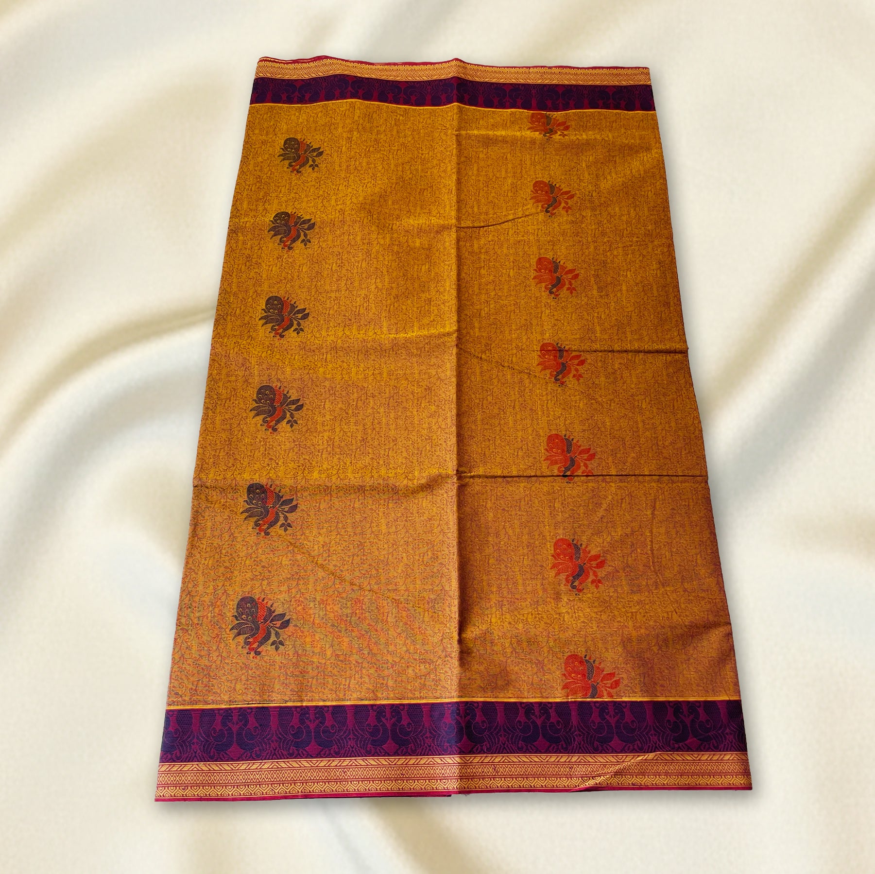 Mustard–Purple Premium Silk Cotton Saree