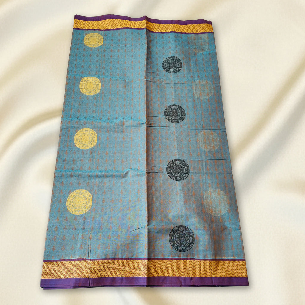 Teal-Blue Premium Silk Cotton Saree