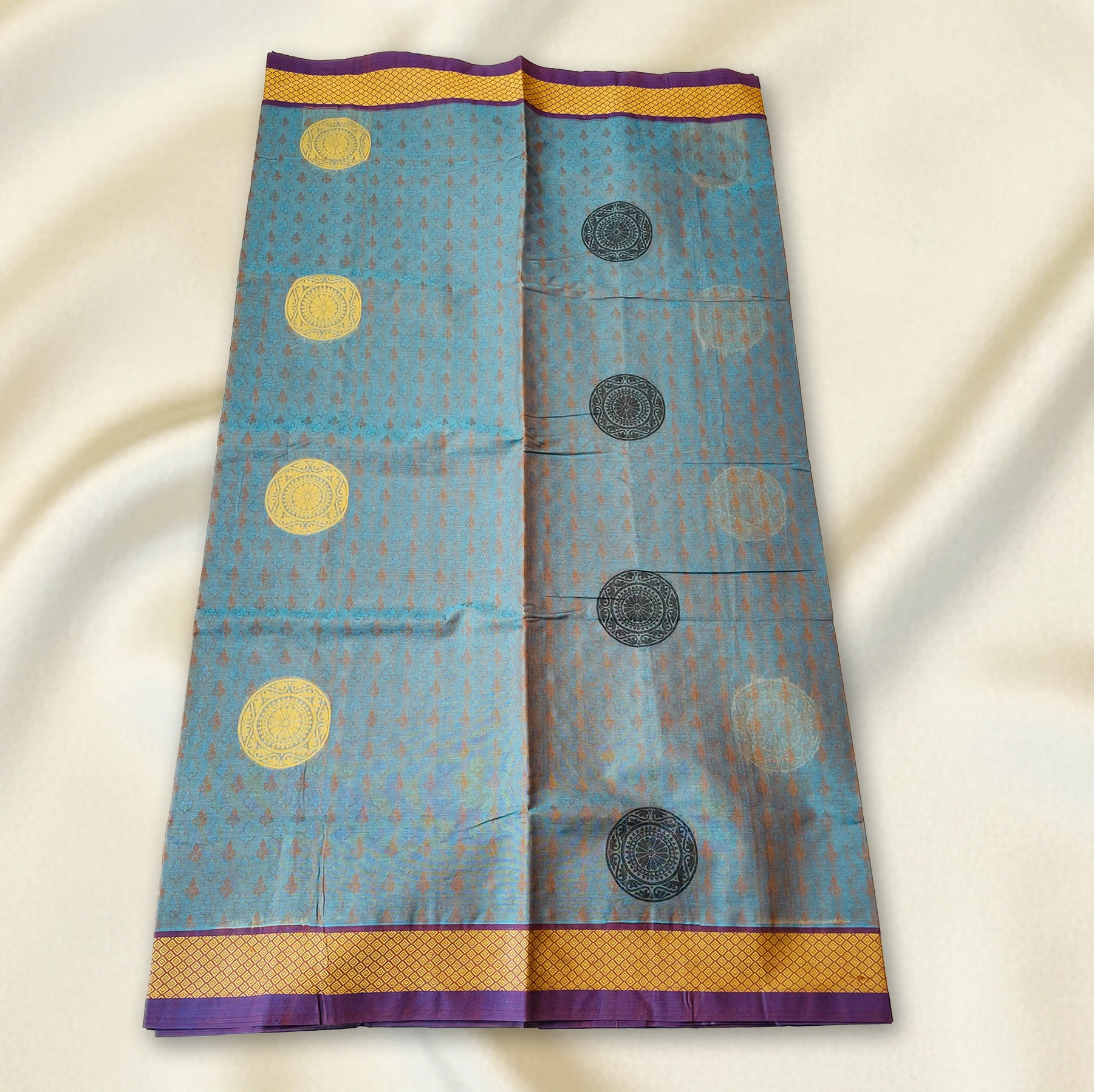 Teal-Blue Premium Silk Cotton Saree