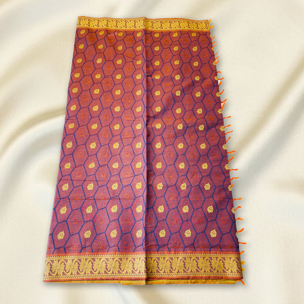 Purple-Orange Premium Silk Cotton Saree
