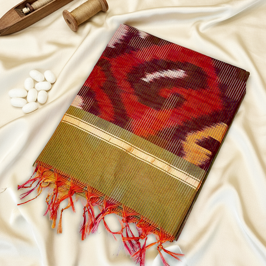 Green Pochampally  Ikat Saree