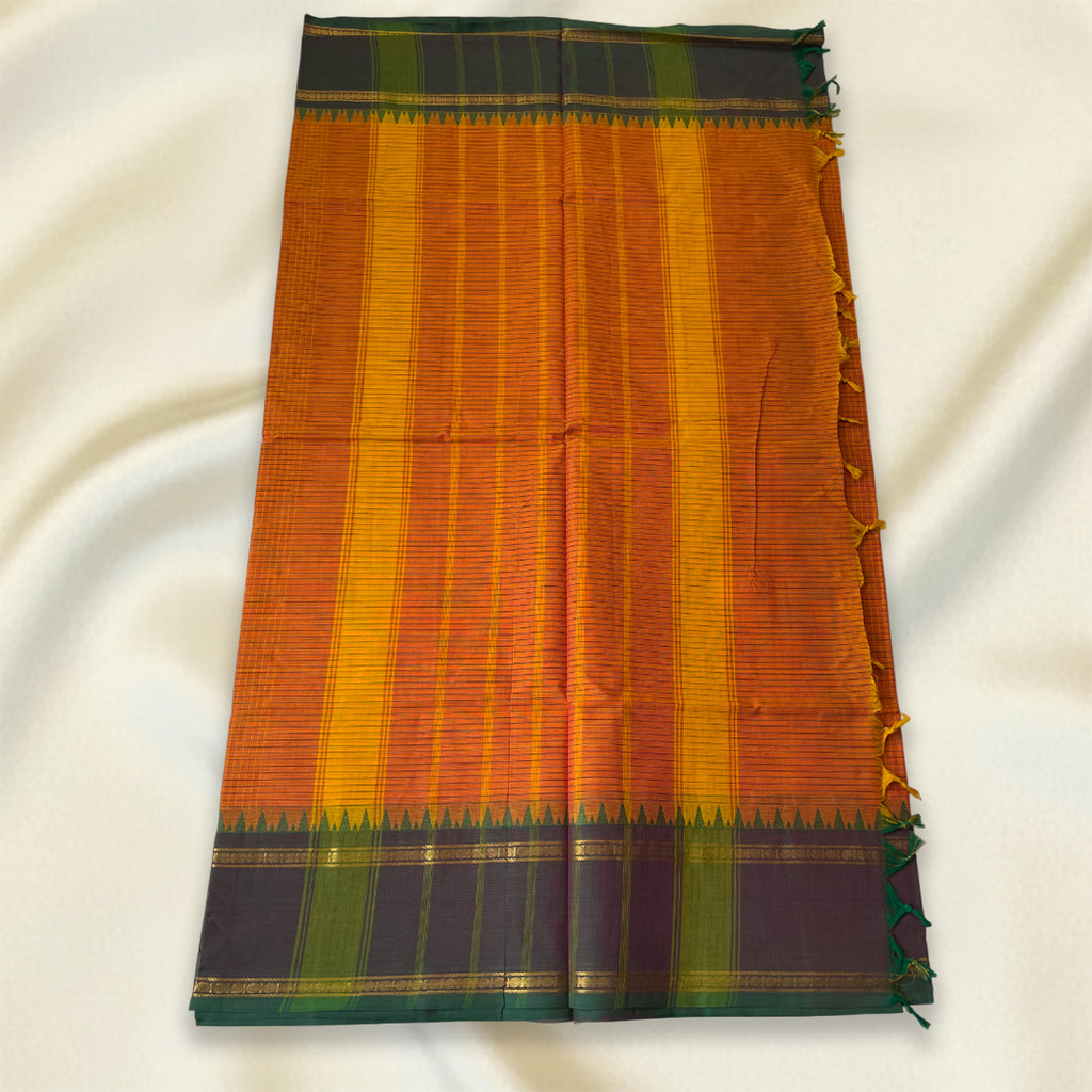 Orange Checked Kanchi Cotton Saree