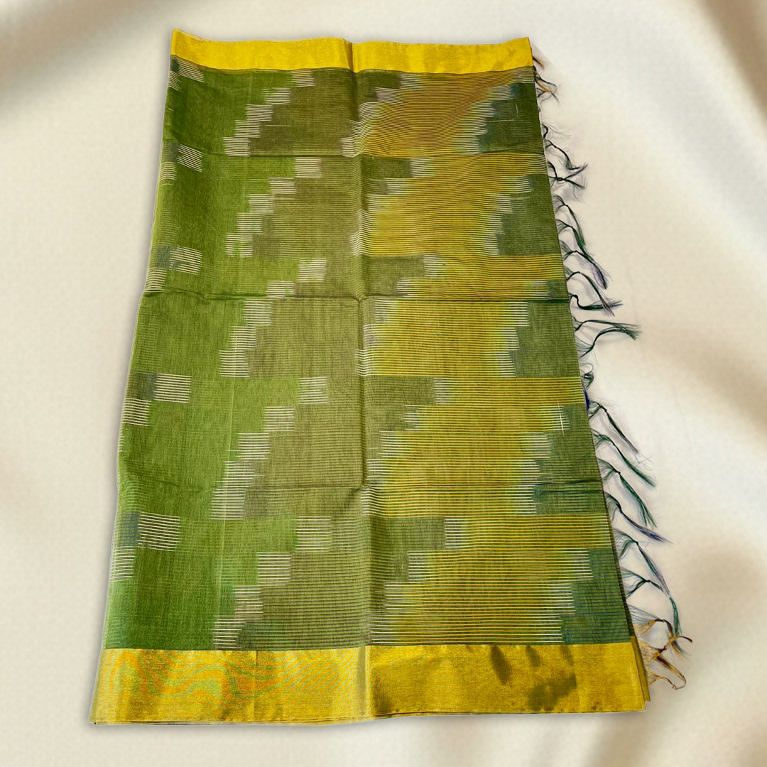 Olive Green Pochampally Ikat Saree