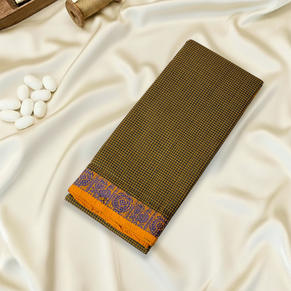 Olive Checked Kanchi Cotton Saree