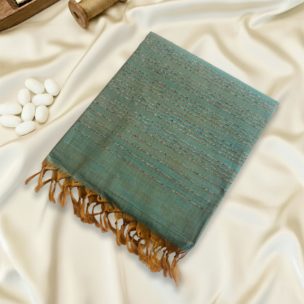 Teal Green Basic Cotton Saree